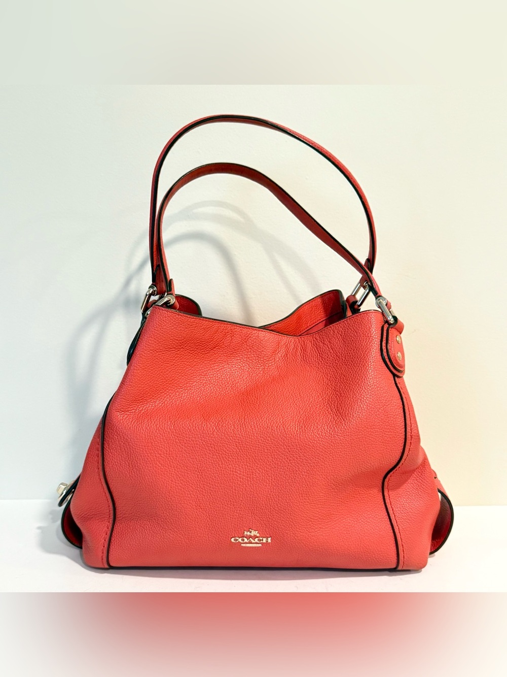 Coach Edie 31 Pebbled Leather Coral Orange Red Purse 57125 Shoulder Bag